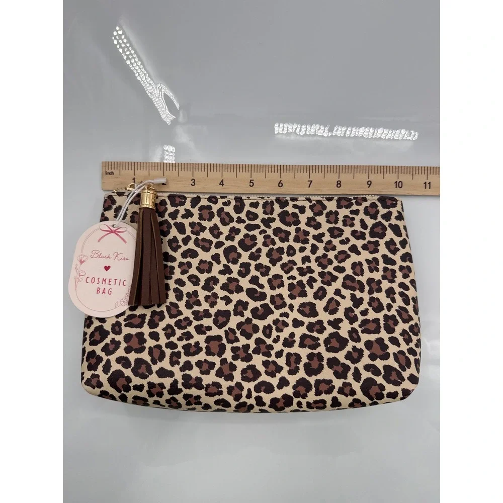Blush Kiss Leopard Print Cosmetic Bag Tassel Zipper‎ Pouch New